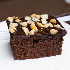 Brownie cake on a white dish