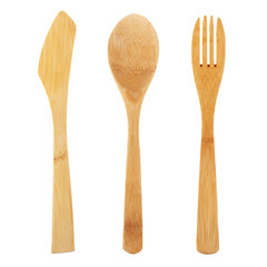 wooden fork, spoon, knife