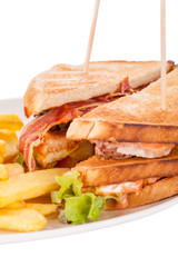 Club sandwich with potato French fries