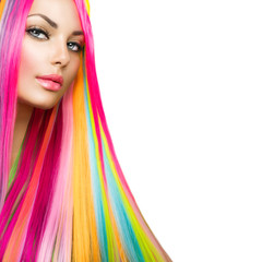 Colorful Hair and Makeup. Beauty Model Girl with Dyed Hair