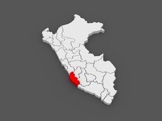 Map of Ica. Peru.