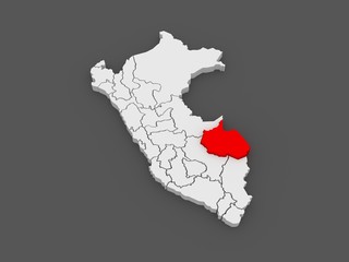 Map of Madre de Dios. Peru.