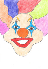 A colorful pencil drawing of a clown