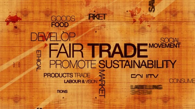 Fair trade commerce equitable wood words text tag cloud