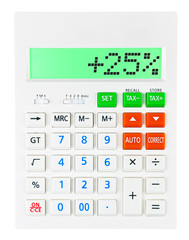 Calculator with +25% on display on white background