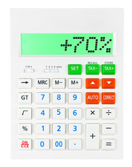 Calculator with +70% on display on white background