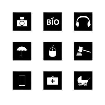 icon set in black square vector illustration