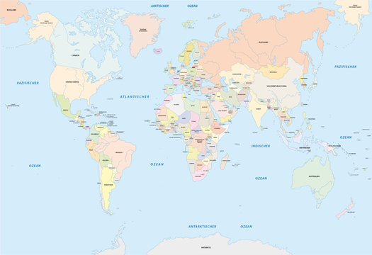 Weltkarte in deutscher Sprache