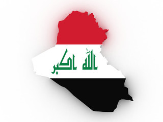 3d Map of Iraq with flag