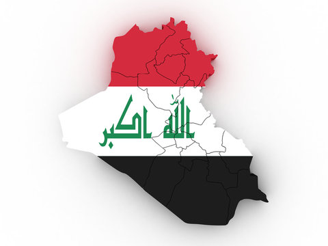 3d Iraq administrative map with flag