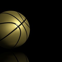 Golden basketball isolated on black with copy-space