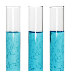 Chemical flasks with blue liquid