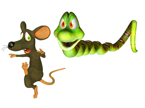 A prey and a predator, Cartoon snakewith  a mouse
