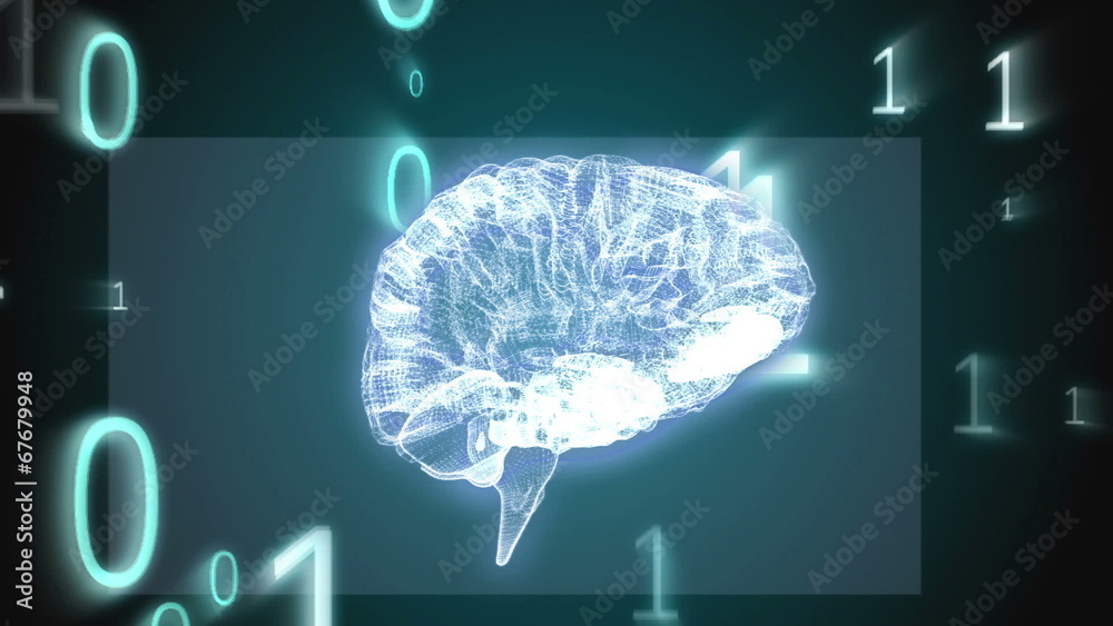 Aufkleber Revolving brain graphic with binary code animation