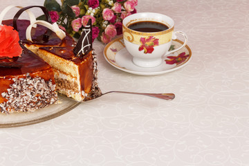 Chocolate cake and cup