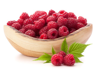 raspberries in wooden bowl