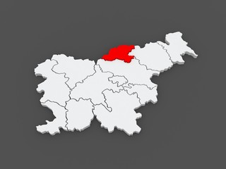 Map of Korushsky region. Slovenia.