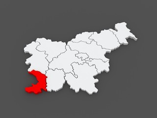 Map of Pribrezhnokarstsky region (Obalno-Kras regia). Slovenia. - obrazy, fototapety, plakaty