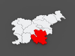 Map of Southeast Slovenia.