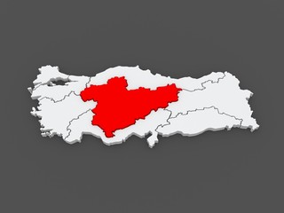 Map of Central Anatolia. Turkey.