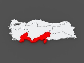 Map of Mediterranean region. Turkey.