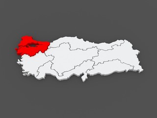 Map of Marmara Region. Turkey.