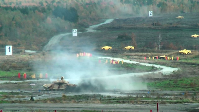 Tank T-90 shoots and leaves