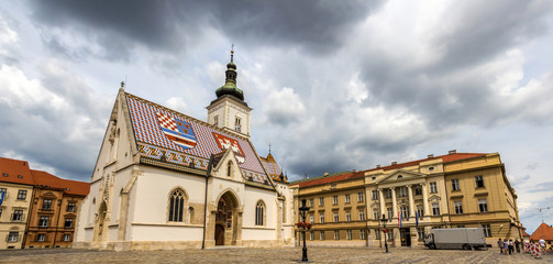 Fototapeta na wymiar St. Mark's Church and Croatian Parliament in Zagreb