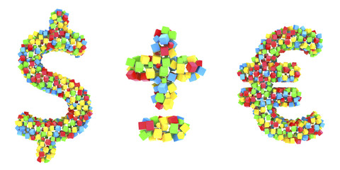 dollar euro of color cubes