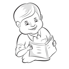 Portrait of diligent student studying a book  Cartoon vector