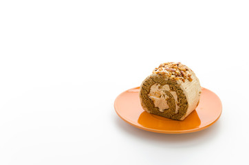 Roll coffee cake isolated on white background