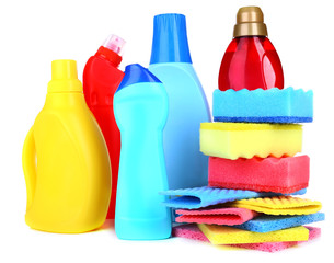 Cleaning products isolated on white