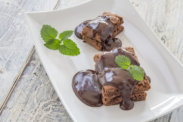Brownies with chocolate sauce