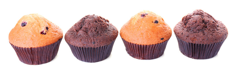 Tasty muffins isolated on white