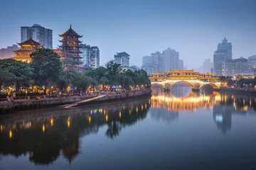 Fotobehang China Chengdu, China Aan de rivier de Jin
