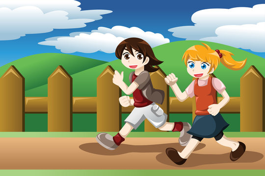 Girls running outdoor