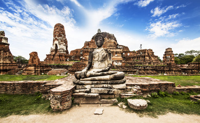 Buddha image at Wat Mahathat (Temple),Ayutthaya,Thailand.Unesco