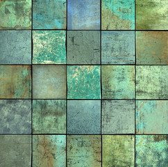 abstract blue green square tile grunge pattern backdrop