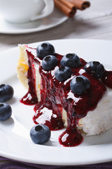 Cake with blueberries closeup closeup