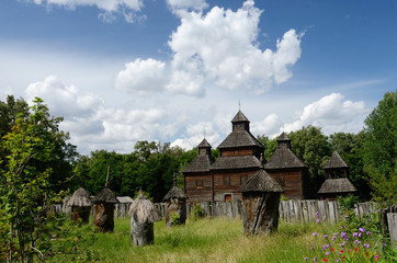 Resurrection wooden church with apiary from Poltavshina region