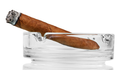 Smoking cigar in an ashtray