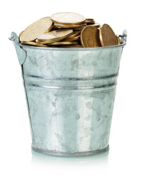 Ukrainian coins in bucket