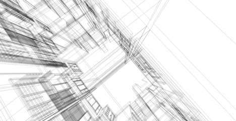 Fototapeta na wymiar Perspective 3D render of building wireframe