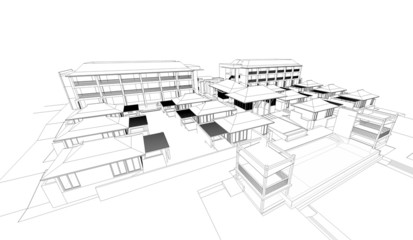 3D wireframe of building 