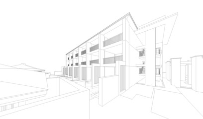 3D wireframe of building 