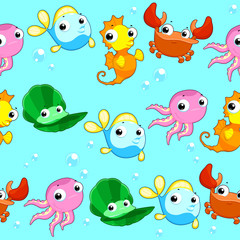 Fototapeta na wymiar Funny sea animals with background.