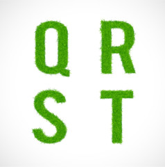 font Q R S T uppercase with grass textured isolated, vector