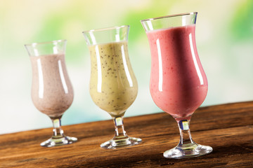 Healthy diet, protein shakes and fruits