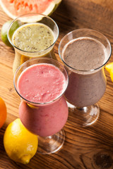 Healthy diet, protein shakes and fruits