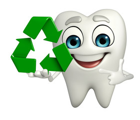 Teeth character with recycle icon